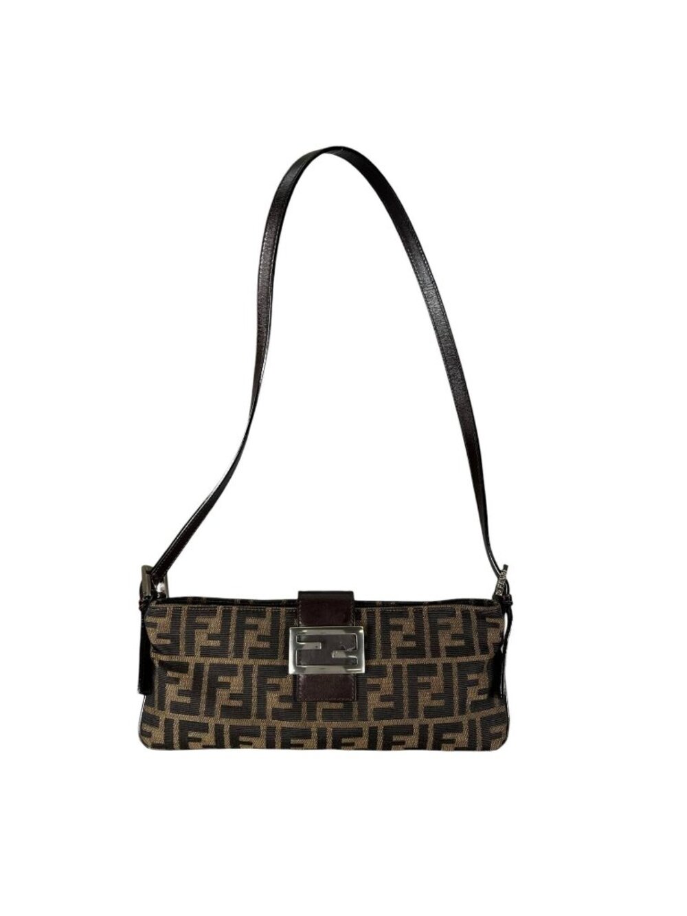 Fendi Zucca Mamma Baguette Shoulder Bag Canvas Brown